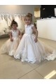 V-Back Tulle & Lace Bateau Neck Chapel Train Sleeveless Little Flower Girl Dress Southampton
