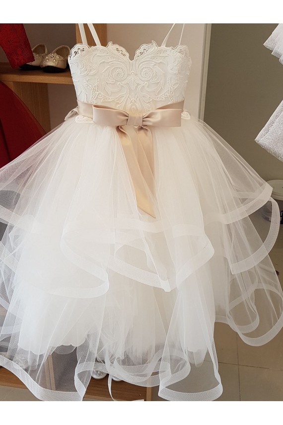 Tulle & Lace High Neck Long Sleeveless Flower Girl Wedding Dress Southampton