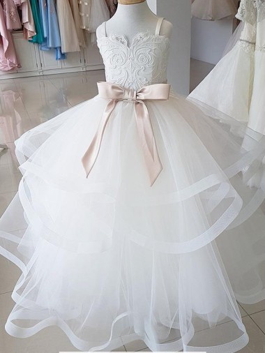 Tulle & Lace High Neck Long Sleeveless Flower Girl Wedding Dress Southampton