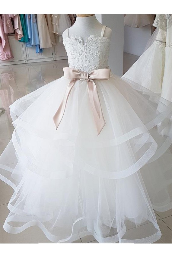 Tulle & Lace High Neck Long Sleeveless Flower Girl Wedding Dress Southampton