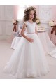Keyhole Back Tulle & Lace High Neck Long Cap Sleeves Flower Girl Dress Southampton