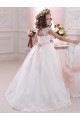 Keyhole Back Tulle & Lace High Neck Long Cap Sleeves Flower Girl Dress Southampton