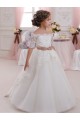 Keyhole Back Tulle & Lace High Neck Short Sleeves Long Flower Girl Dresses Southampton