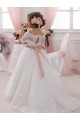 Keyhole Back Tulle & Lace High Neck Short Sleeves Long Flower Girl Dresses Southampton