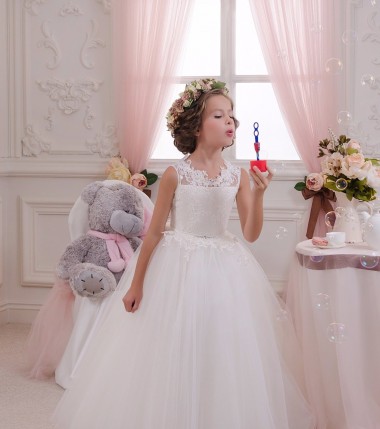 Keyhole Back Tulle & Lace High Neck Long Sleeveless Little Flower Girl Dresses Southampton