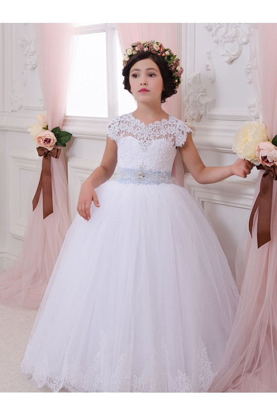 Tulle & Lace Sweetheart Chapel Train Cap Sleeves Flower Girl Dresses Southampton