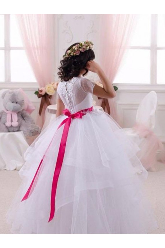 Tulle & Lace Sweetheart Short Sleeves Long Little Flower Girl Dress Southampton