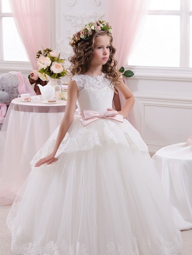 V-Back Tulle & Lace Sweetheart Chapel Train Sleeveless Flower Girl Dress for Wedding Southampton