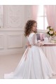 Satin & Lace V-Neck Chapel Train Long Sleeves Flower Girl Dress Southampton