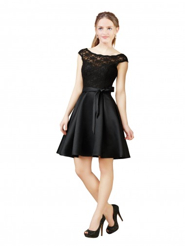 V-Back Satin & Lace Illusion Neck Knee Length Sleeveless Bridesmaid Dress Southampton