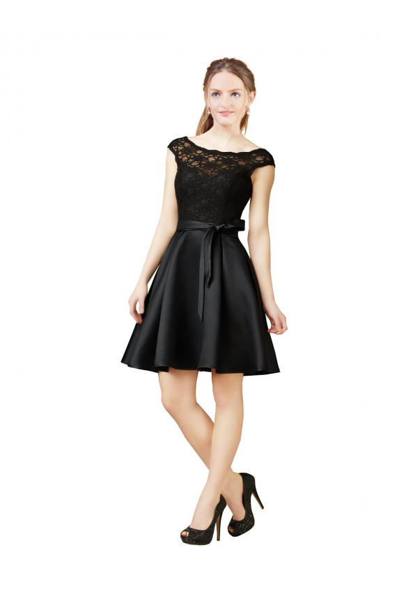 V-Back Satin & Lace Illusion Neck Knee Length Sleeveless Bridesmaid Dress Southampton