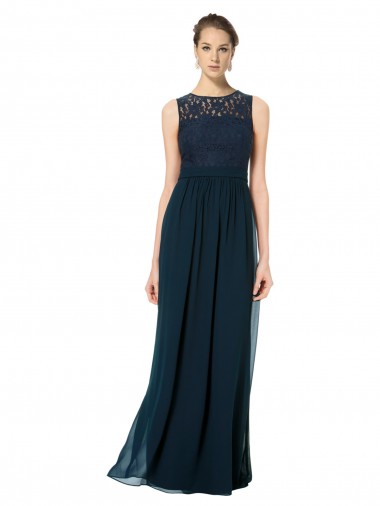 Keyhole Back Chiffon & Lace Bateau Neck Long Sleeveless Bridesmaid Dress Southampton