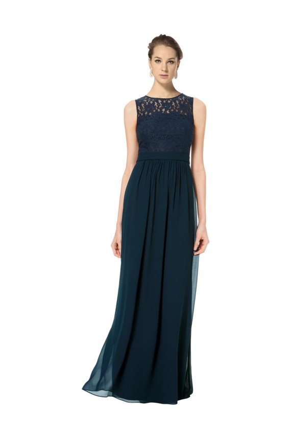 Keyhole Back Chiffon & Lace Bateau Neck Long Sleeveless Bridesmaid Dress Southampton