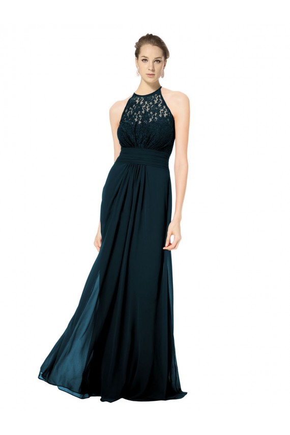 Keyhole Back Soft Chiffon & Lace Halter Neck Long Sleeveless Formal Dress / Bridesmaid Dress Southampton