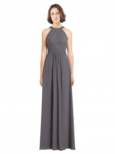 Soft Chiffon & Lace Halter Neck Long Sleeveless Bridesmaid Dress Southampton