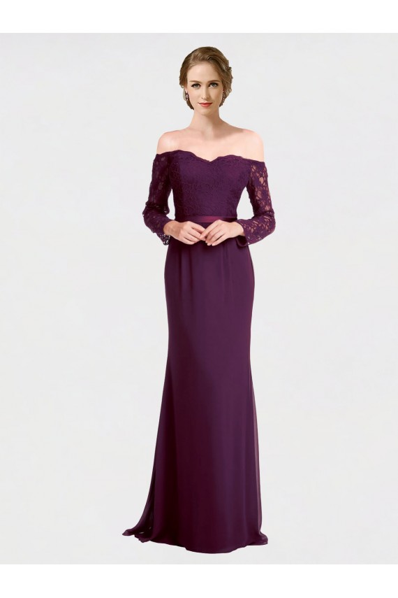 Low Back Soft Chiffon & Lace Off the Shoulder Long Long Sleeves Bridesmaid Dress Southampton