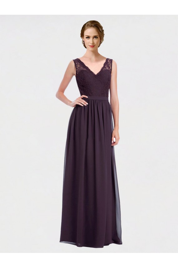 V-Back Chiffon & Lace V-Neck Long Sleeveless Bridesmaid Dress / Evening Dress Southampton