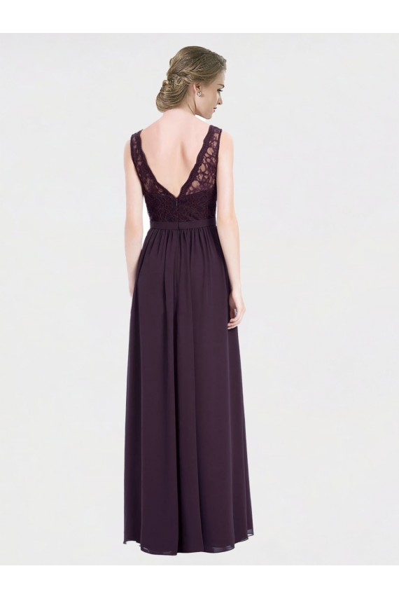 V-Back Chiffon & Lace V-Neck Long Sleeveless Bridesmaid Dress / Evening Dress Southampton