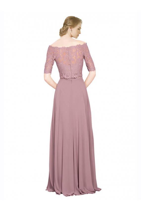 Soft Chiffon & Lace Off the Shoulder Short Sleeves Long Prom Dress / Bridesmaid Dress Southampton