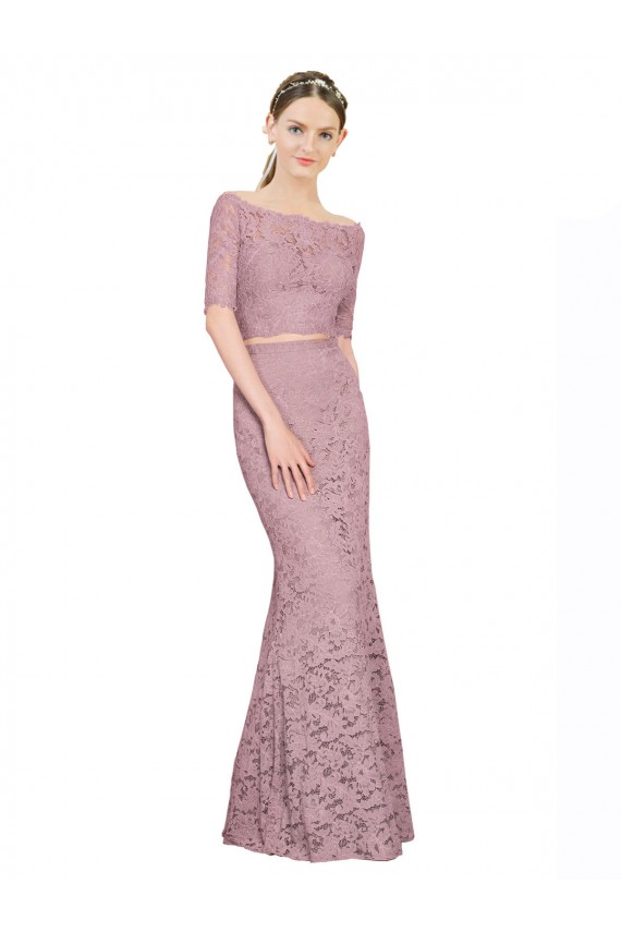 Lace Off the Shoulder Short Sleeves Long Prom Dress / Bridesmaid Dress Southampton