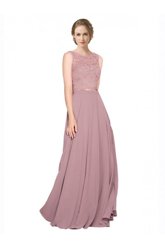 Soft Chiffon & Lace Illusion Neck Long Sleeveless Black Tie Prom Dress / Bridesmaid Dress Southampton