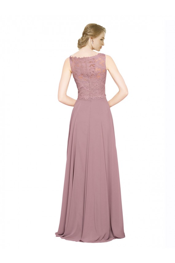 Soft Chiffon & Lace Illusion Neck Long Sleeveless Black Tie Prom Dress / Bridesmaid Dress Southampton