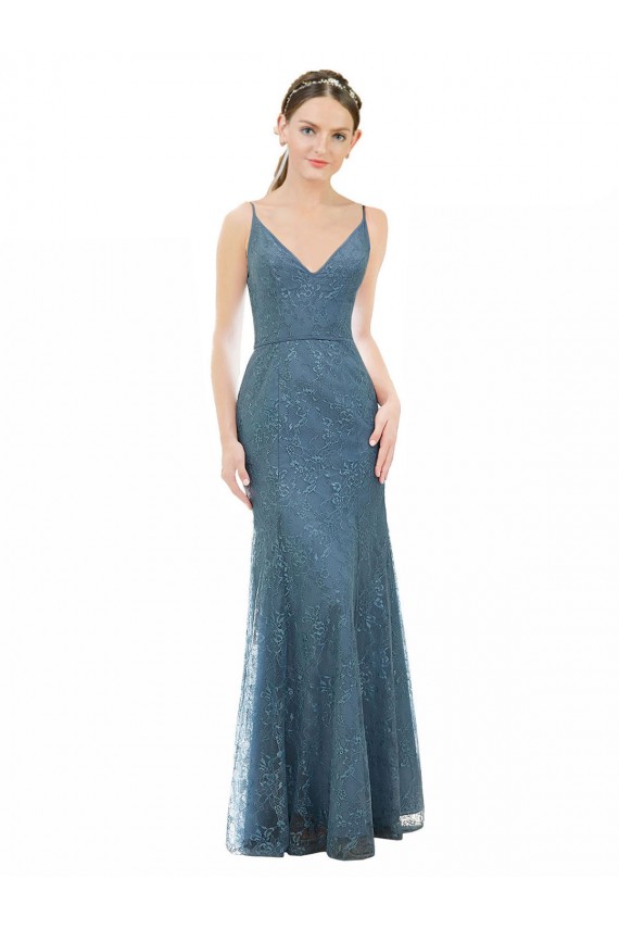 Open Back Lace Spaghetti Straps Long Sleeveless Bridesmaid Dress Southampton