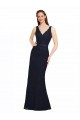 Open Back Dark Navy Lace V-Neck Long Sleeveless Bridesmaid Dress Southampton