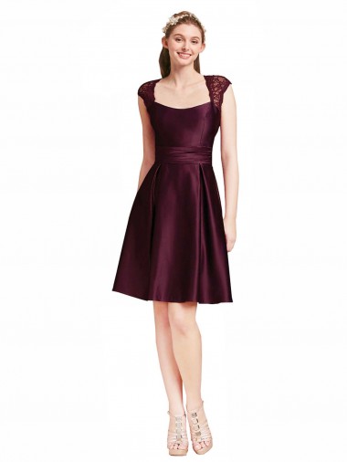 Open Back Satin & Lace Square Neck Knee Length Sleeveless Bridesmaid Dress Southampton