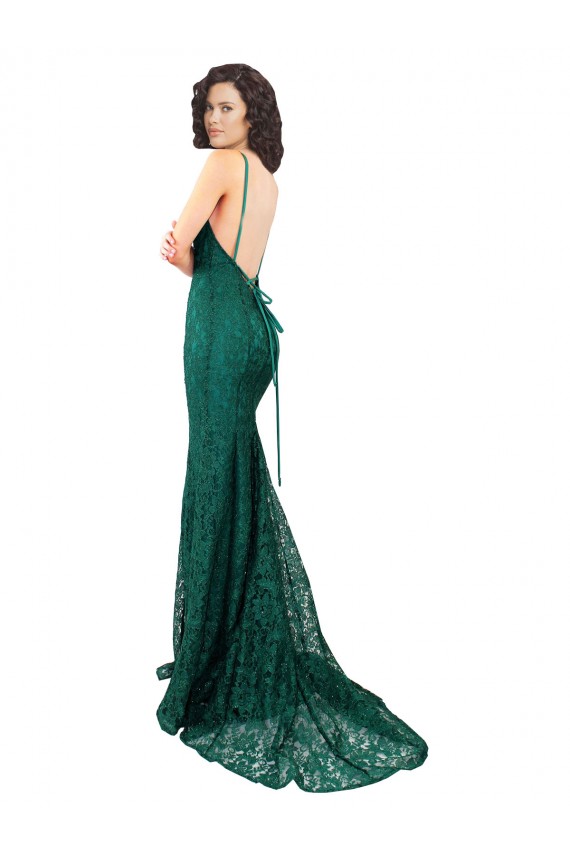 Open Back Lace V-Neck Long Sleeveless Black Tie Evening Gown / Prom Dress / Bridesmaid Dress Southampton