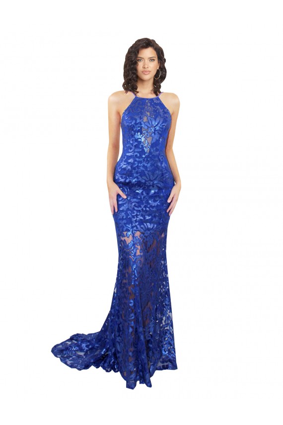 Open Back Lace High Neck Long Sleeveless Semi Formal Evening Dress / Prom Dress / Bridesmaid Dress Southampton