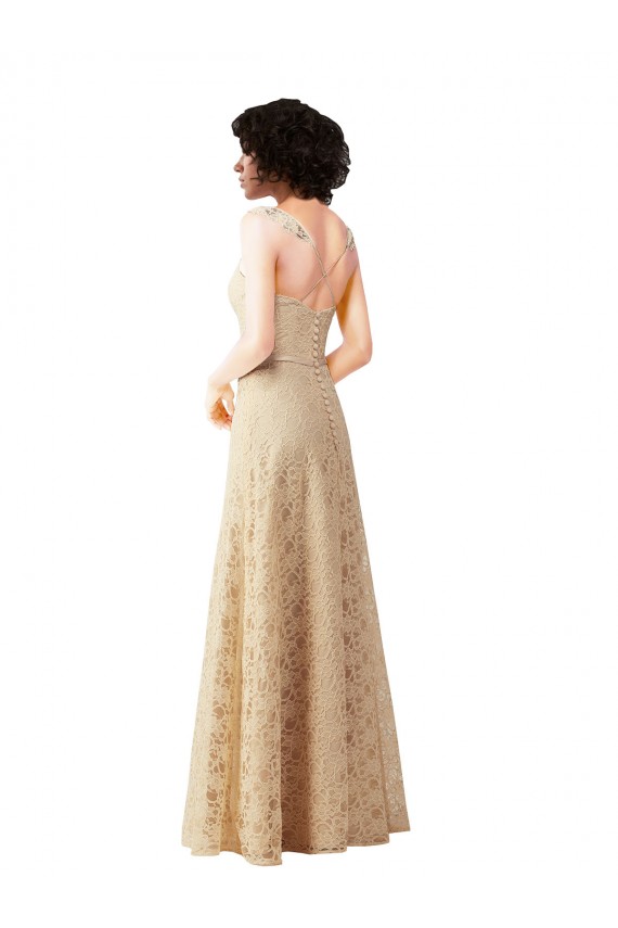 Champagne Lace Sweetheart Long Sleeveless Bridesmaid Dress Southampton
