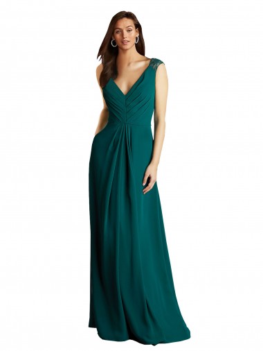Open Back Soft Chiffon & Lace V-Neck Long Sleeveless Bridesmaid Dress Southampton
