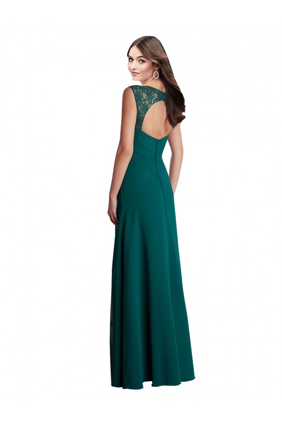 Open Back Soft Chiffon & Lace V-Neck Long Sleeveless Bridesmaid Dress Southampton