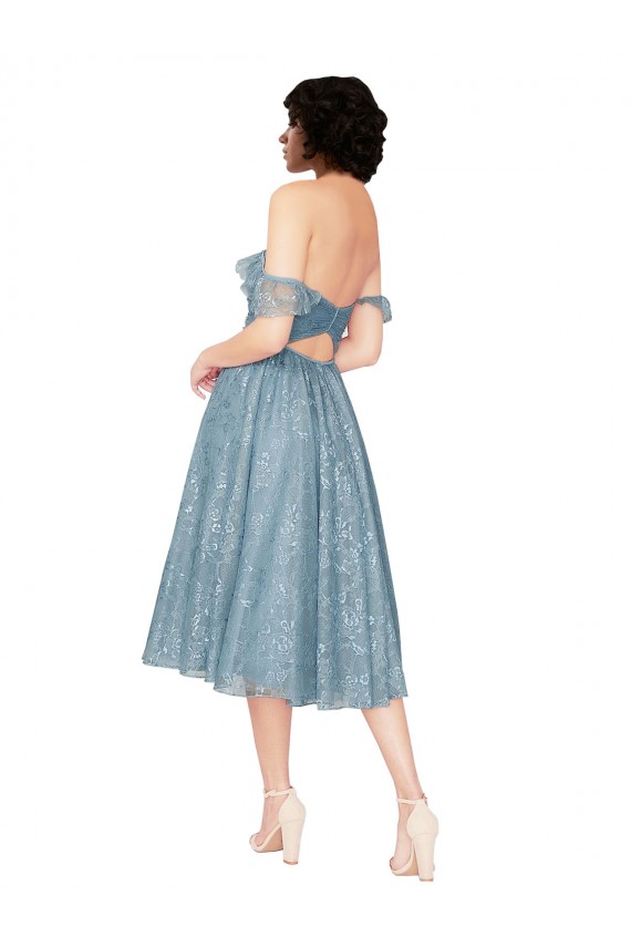 Keyhole Back Lace Off the Shoulder Knee Length Sleeveless Bridesmaid Dress Southampton