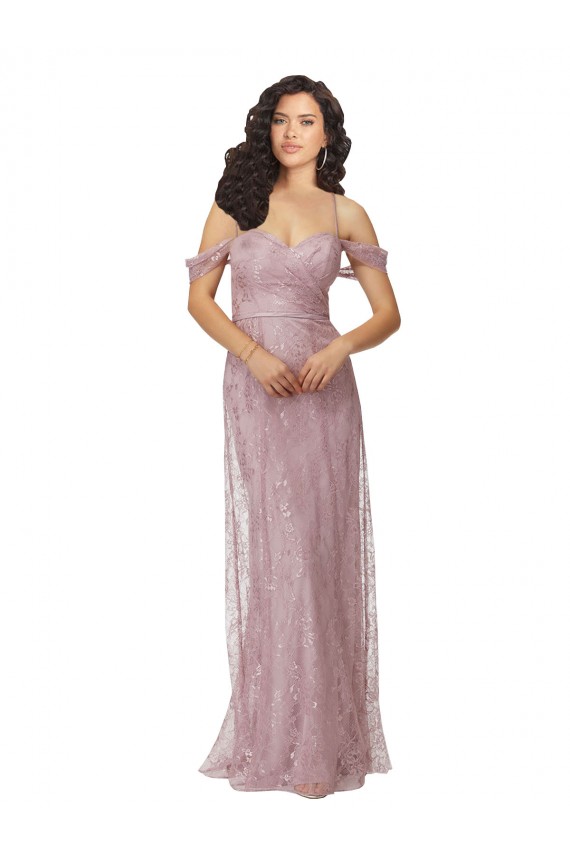 Keyhole Back Lace Off the Shoulder Long Sleeveless Bridesmaid Dress Southampton