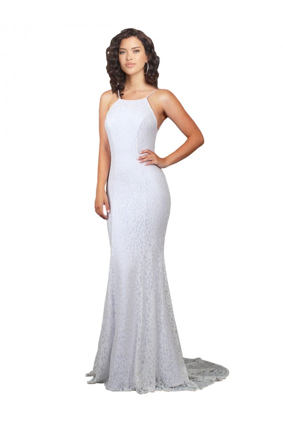 Open Back White Lace High Neck Sweep Train Sleeveless Wedding Dress Southampton
