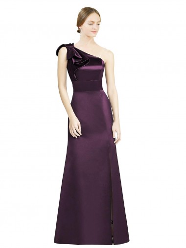Grape Satin One Shoulder Long Sleeveless Bridesmaid Dress Southampton