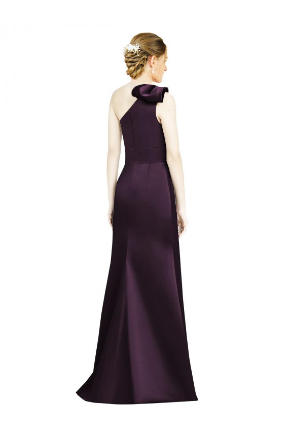 Grape Satin One Shoulder Long Sleeveless Bridesmaid Dress Southampton