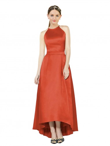 Satin Halter Neck Sleeveless High Low Bridesmaid Dress Southampton