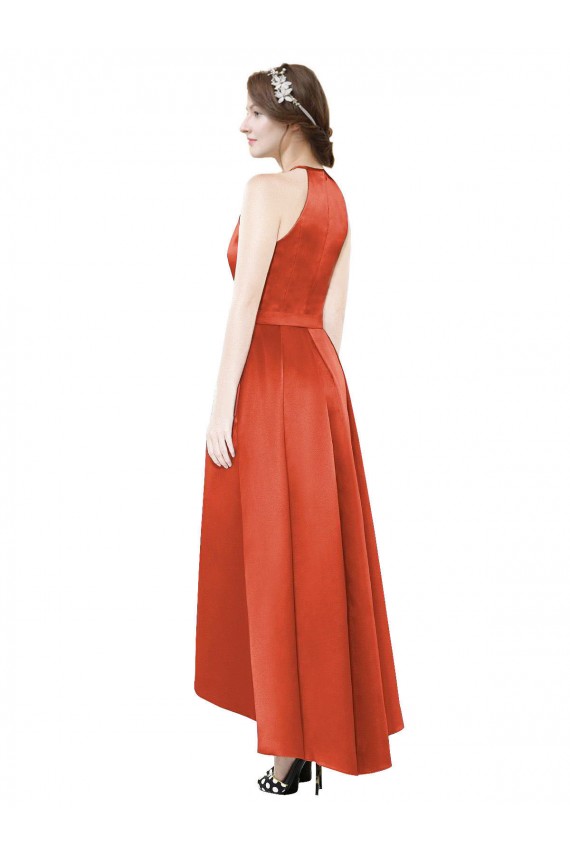 Satin Halter Neck Sleeveless High Low Bridesmaid Dress Southampton