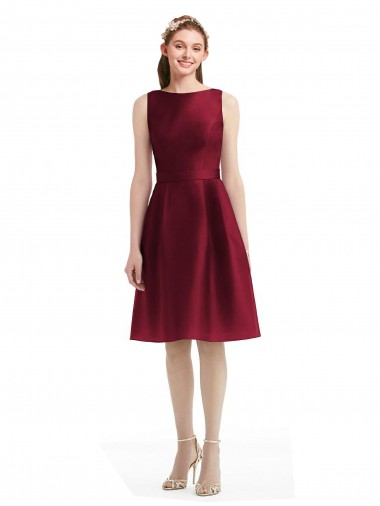 Satin Bateau Neck Knee Length Sleeveless Bridesmaid Gown Southampton