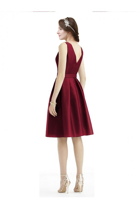 Satin Bateau Neck Knee Length Sleeveless Bridesmaid Gown Southampton