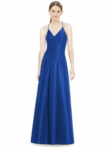 Open Back Satin Spaghetti Straps Long Sleeveless Bridesmaid Dress Southampton