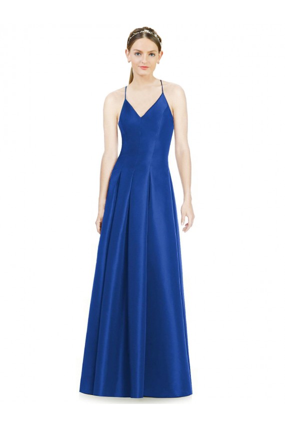 Open Back Satin Spaghetti Straps Long Sleeveless Bridesmaid Dress Southampton