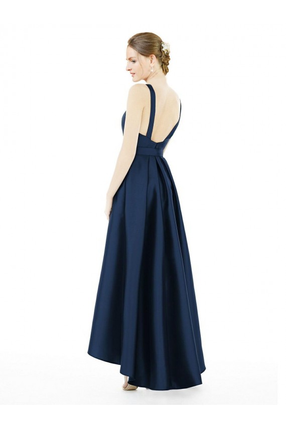 Satin Bateau Neck Long Sleeveless High Low Bridesmaid Dress Southampton