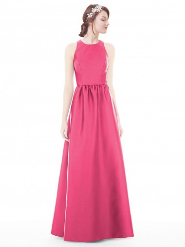 Keyhole Back Ruby Satin Jewel Neck Long Sleeveless Bridesmaid Dress Southampton
