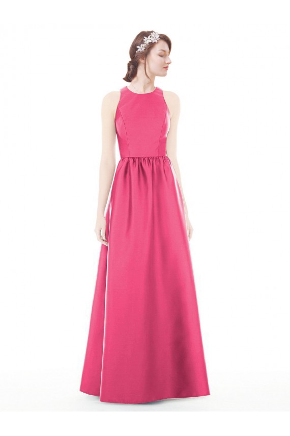 Keyhole Back Ruby Satin Jewel Neck Long Sleeveless Bridesmaid Dress Southampton