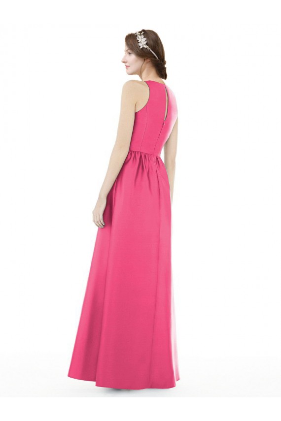 Keyhole Back Ruby Satin Jewel Neck Long Sleeveless Bridesmaid Dress Southampton