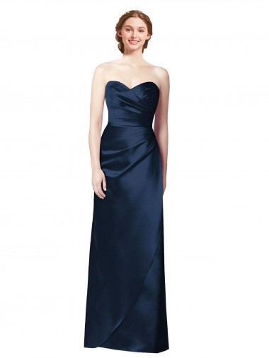 Dark Navy Satin Sweetheart Long Sleeveless Bridesmaid Dress Southampton